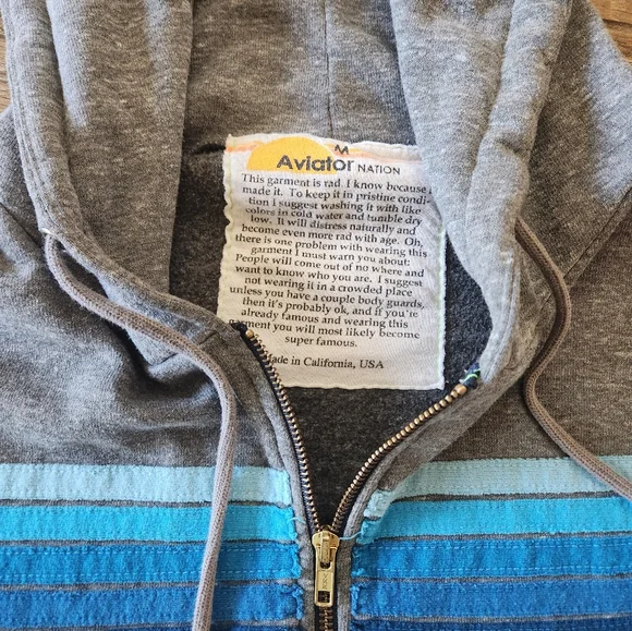Aviator Nation 5 STRIPE HOODIE - HEATHER GREY // BLUE - Picture 5 of 8
